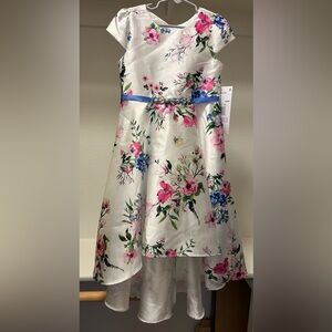 Floral High/low Dress with Blue Belt - NWT